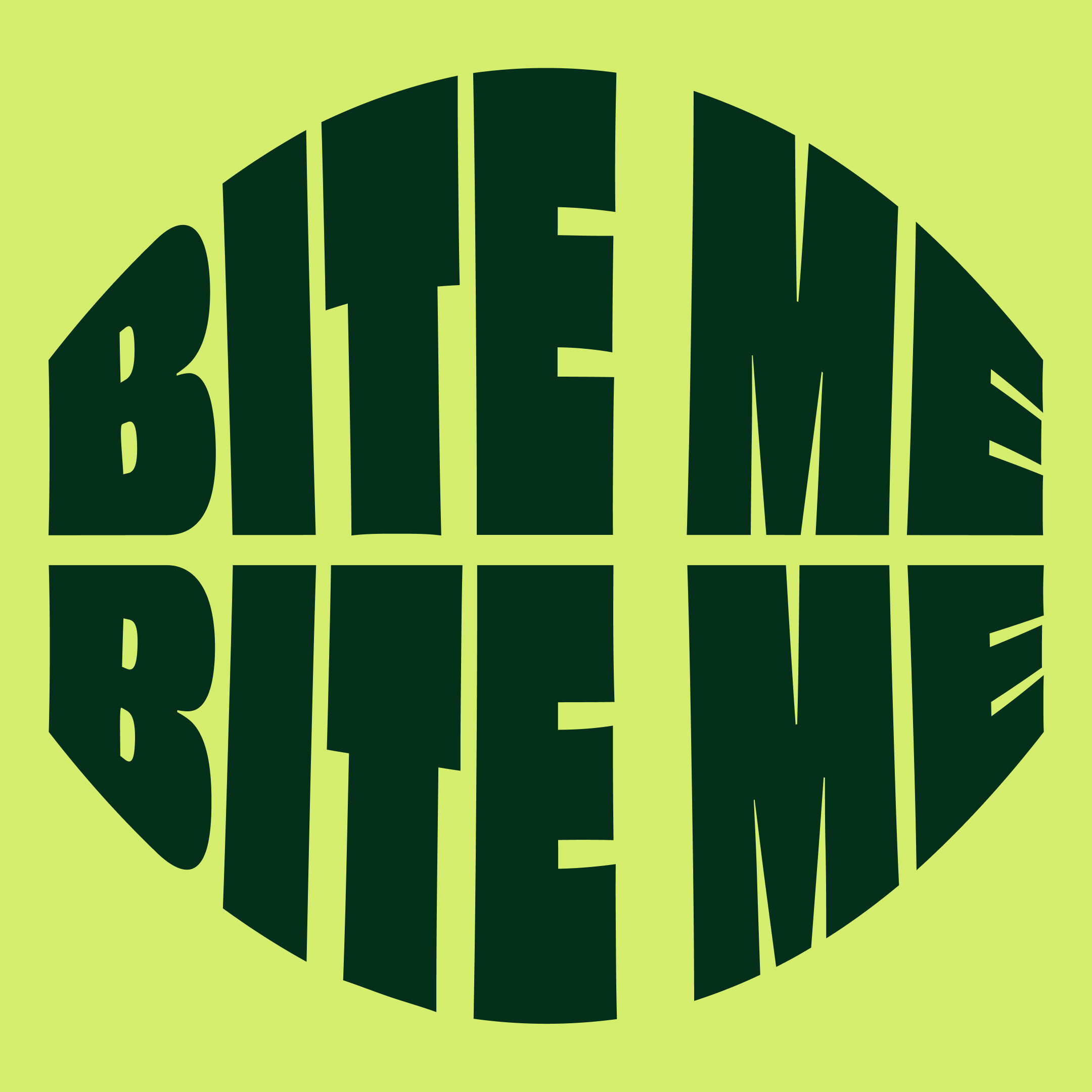 Type expression. Image shows large copy saying 'bite me' in bold font with green background.